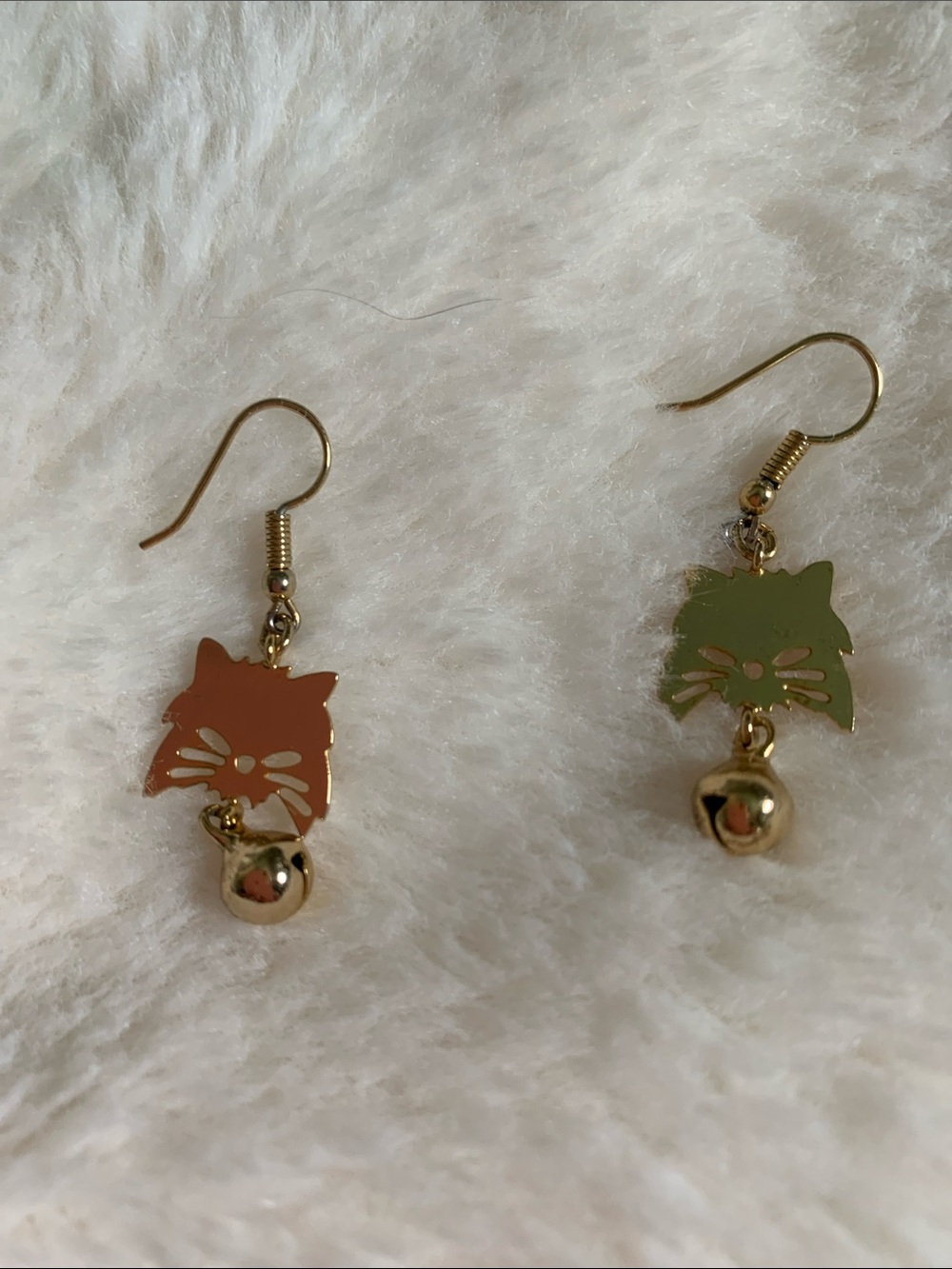 Gold Cat Face Bell Drop Earrings from Japan 🇯🇵